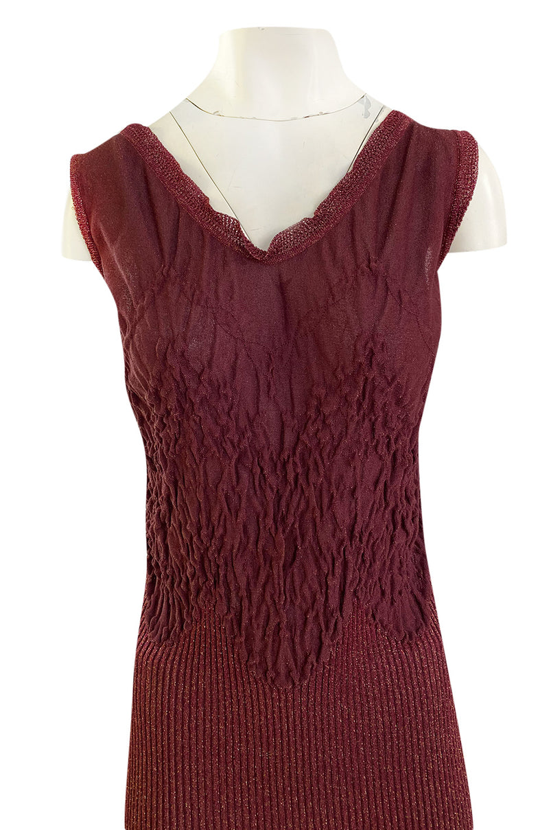 1990s Christian Lacroix Fitted Dress in a Deep Burgundy & Gold Metallic Knit