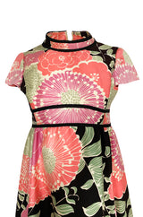 Late 1960s Malcolm Starr Prettiest Huge Pastel Floral Print Silk Dress