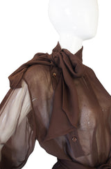 1970s Yves Saint Laurent Chocolate Silk Chiffon Top