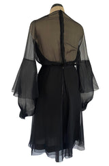 Well Documented Fall 1972 Christian Dior by Marc Bohan Haute Couture Black Silk Chiffon Dress