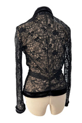 Beautiful Fall 2003 Christian Dior by John Galliano Black Lace Jacket Top w Velvet Trim