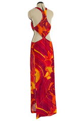 Important & Rare Spring 1966 Madame Gres Printed Silk Chiffon Cut Out Dress