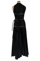 Iconic Fall 2002 Prada Runway & Museum Held Pleated Black Silk & Leather Strap Dress