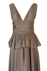 1970s Jean Varon Grecian Inspired Plunging Front & Crossed Back Dress