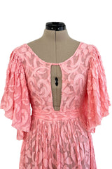 Amazing 1930s Unlabeled Pink Light Woven Cotton Tiered Applique Dress w Amazing Sleeves