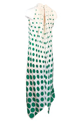 c.1972 Pauline Trigere Graduated Green Dots on Bias Cut Silk Dress