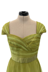 Incredible Spring 2005 Valentino Haute Couture Green Ombre Bias Cut Silk Chiffon Dress w Pleated Bodice