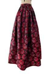 Prettiest 1970s Nina Ricci by Gerard Pipart Deep Red Floral Pattern Silk Skirt w Pockets