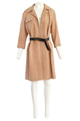Fall 2003 Prada Runway Documented Ostrich Textured Suede Leather Coat w Belt