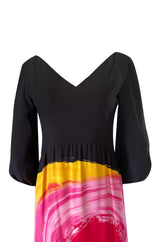 Spring 1964 James Galanos Huge Floral Screened Black Silk Dress