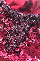 1980s Bill Blass Couture Red Sequin & Bead Deep Low V Back Top