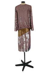 Documented 1982 Bill Blass Sequin & Beaded Dusty Purple, Gold & Silver Dress