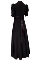Iconic c.1969 Ossie Clark 'Bridget' Black Crepe Plunge Front Wrap Dress