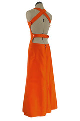 Incredible Spring 1970 Andre Courreges Cross Strap Backless Bright Sculpted Orange Dress
