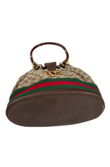 Rare & Original 1970s Gucci Bucket Canvas Logo & Leather Bag w Lucite Handle