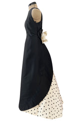 Well Documented Spring 1988 Valentino Haute Couture Silk Dress w Sweeping Dotted Train & Flower