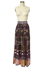 1960s Valentina Beaded & Sequin Elaborate Printed Felt Jersey Maxi Skirt
