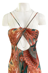 Documented 1976 John Kloss Feather Printed Front Cut Out Nylon Jersey Dress