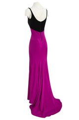 Bespoke 2012 Narciso Rodriguez Couture Graphic Pink & Black Silk Dress w Trained Back