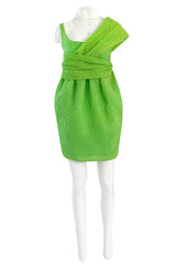 Spring 1988 Christian Lacroix Luxe Label Demi-Couture Lime Green Puff Silk Dress W Changeable Panel