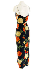 Brilliant 1957 James Galanos Large Floral Print Front Gathered Silk Evening Dress