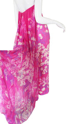 Early 1970s Pink Couture Hanae Mori Trained Gown