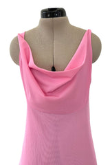 1970s John Kloss for Cira Pink Nylon Jersey Lingerie Dress w Draped Neckline