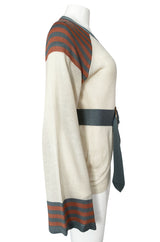 Rare 1970s Ossie Clark Couture Flared Sleeve Sweater w Belt