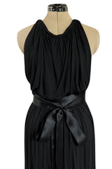 Incredible 1971-1973 Donald Brooks Backless Black Jersey Dress w Ribbon Ties