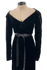 Documented Fall 1984 Christian Dior by Marc Bohan Runway Haute Couture Black Textured Velvet Dress