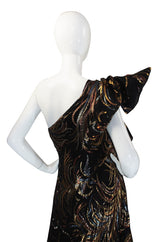1970s Ruben Panis Metallic Silk Chiffon Gown