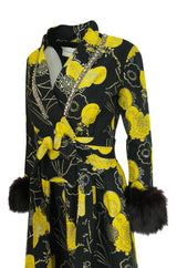 Important Fall 1970 Oscar de la Renta Ad Campaign Silk Brocade Dress