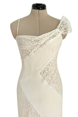 Romantic 2007 Valentino Ivory Silk Chiffon & Lace One Shoulder Bias Cut Dress