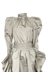 Runway 1981 Christian Dior by Marc Bohan Grey Silk Taffeta Ruffle Dress