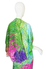 1970s Print Draped Silk Pauline Trigere Dress Set