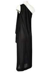 1970s Unlabeled One Shoulder Black Lightweight Jersey Nylon Dress