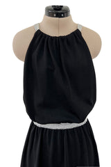 1970s Goldworm Black Knit Backless Dress w Silver Metallic Straps & Elastic Waist