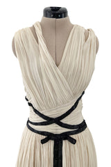 Spring 2012 Christian Dior Runway Ivory Silk Chiffon Dress w Black Beaded Bow Detail