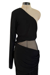 Spectacular Early 2000s John Anthony Couture Black Jersey & Mesh One Sleeve Dress