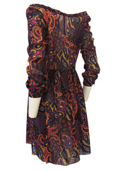 Fall 2005 Miu Miu Purple Printed Off Shoulder Semi-Sheer Dress