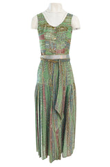 Rare 1973 Bill Gibb Museum Documented Metallic Green Lurex Skirt Top and Jacket Set