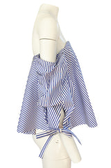 Recent Caroline Costas Blue & White Striped Pouf Sleeved Off Shoulder Top