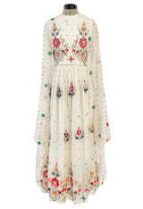 Exceptional 1960s Hand Sequinned Indian Silk Gauze Dress w Matching Veil or Shaw