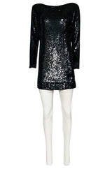 1980s Yves Saint Laurent Densely Covered Black Sequin Micro Mini or Tunic