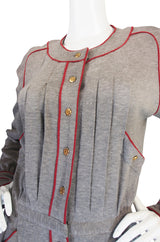 1980s Soft Grey Wool Chanel Button Front Day Dress