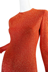 1970s Adele Simpson Coral & Gold Lurex Dress