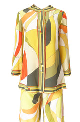 1960s Emilio Pucci Citrus Colors Silk Button Tunic Top & Cropped Pant Set
