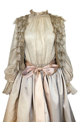 Fall 1977 Bill Blass Couture Gold Top, Tassle Vest & Ivory Silk Skirt Dress Set
