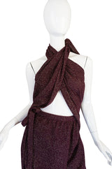 1970s Wine Knit Lanvin Skirt and Multi Tie Wrap Top