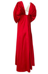 1979 Stavropoulos Deep Red Silk Full Length Dress w Pouf Sleeves